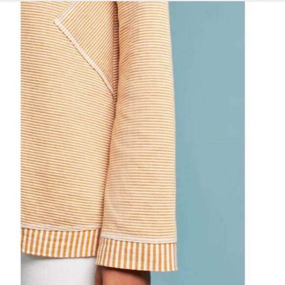 Anthropologie Maeve Tie Cowl Neck Striped Sweater Small Yellow White Sweatshirt - Picture 3 of 10